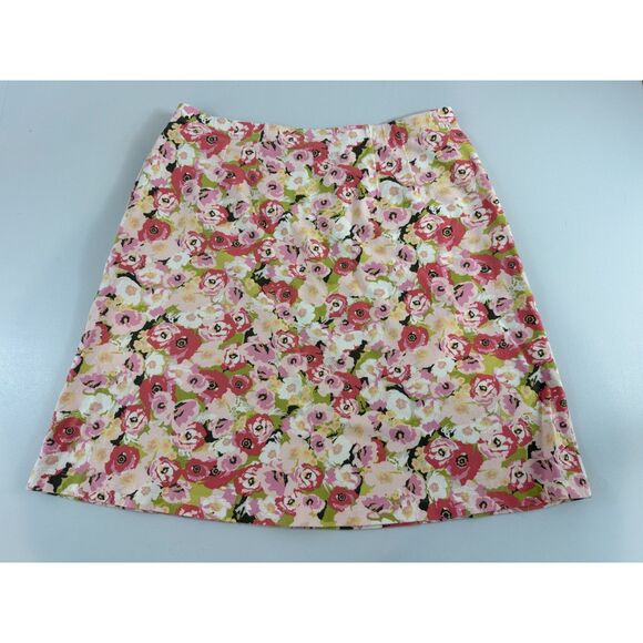 J Jill Pull On Skirt Cotton Modal Pink Green Floral Print Women's S Small - Picture 3 of 11